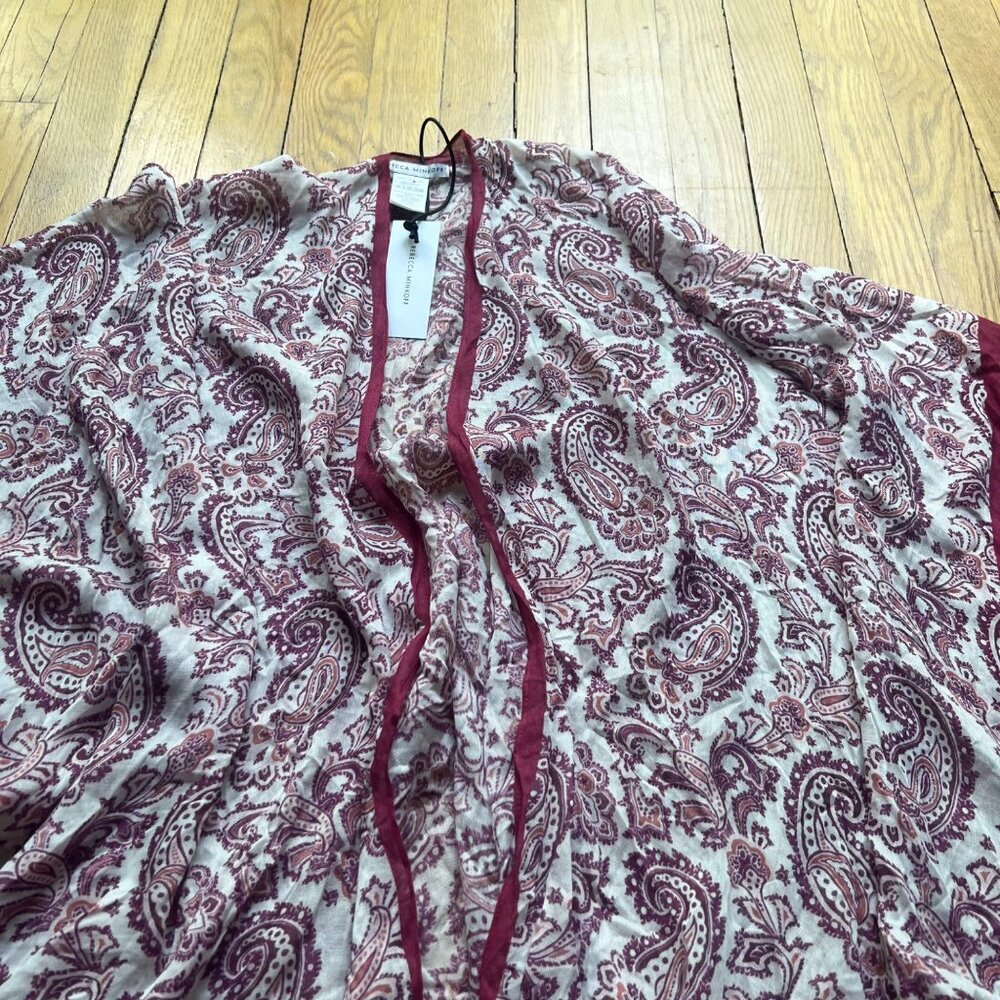 Rebecca Minkoff O/S NEW Pretty Paisley Ruana in Cherry Multicolor Cover Up Scarf - Picture 10 of 14